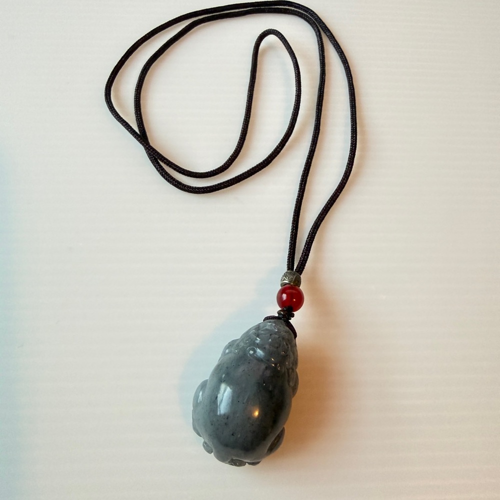 Qinghua ink jade Pi Xiu Pendant Necklace Red Bead with certification 1.5”x1”inch